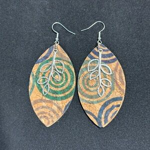 Cork teardrop leaf earrings